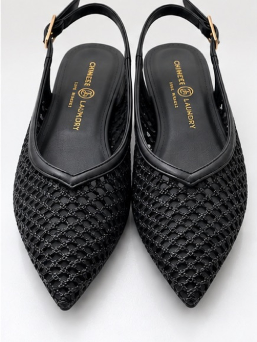 Chinese Laundry Black Woven Pointed Slingback Mules